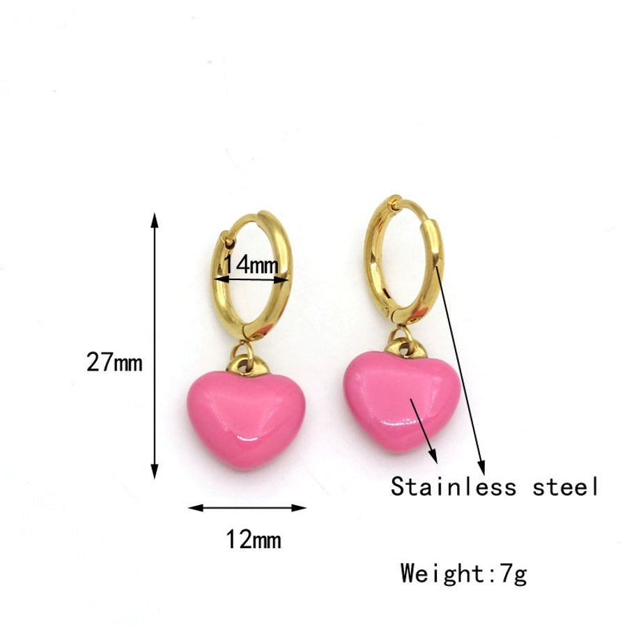 Cute Heart Shape Plating 304 Stainless Steel Drop Earrings