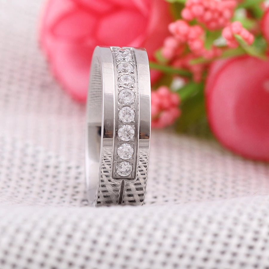 simple style solid color titanium steel polishing inlay zircon rings