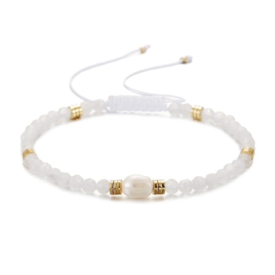 ethnic style round natural stone freshwater pearl copper plating 18k gold plated bracelets