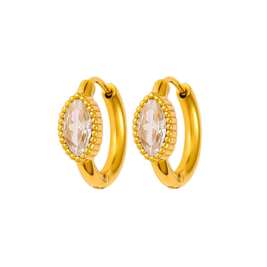 1 Pair Casual Vacation Simple Style Circle Inlay 304 Stainless Steel 316 Stainless Steel  Rhinestones 18K Gold Plated Earrings - CEJEW