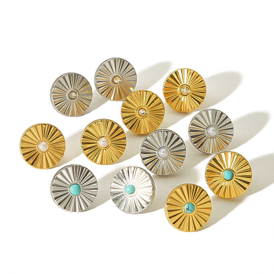 1 Pair IG Style French Style Geometric Polishing Plating Inlay 304 Stainless Steel Natural Stone 18K Gold Plated Ear Studs