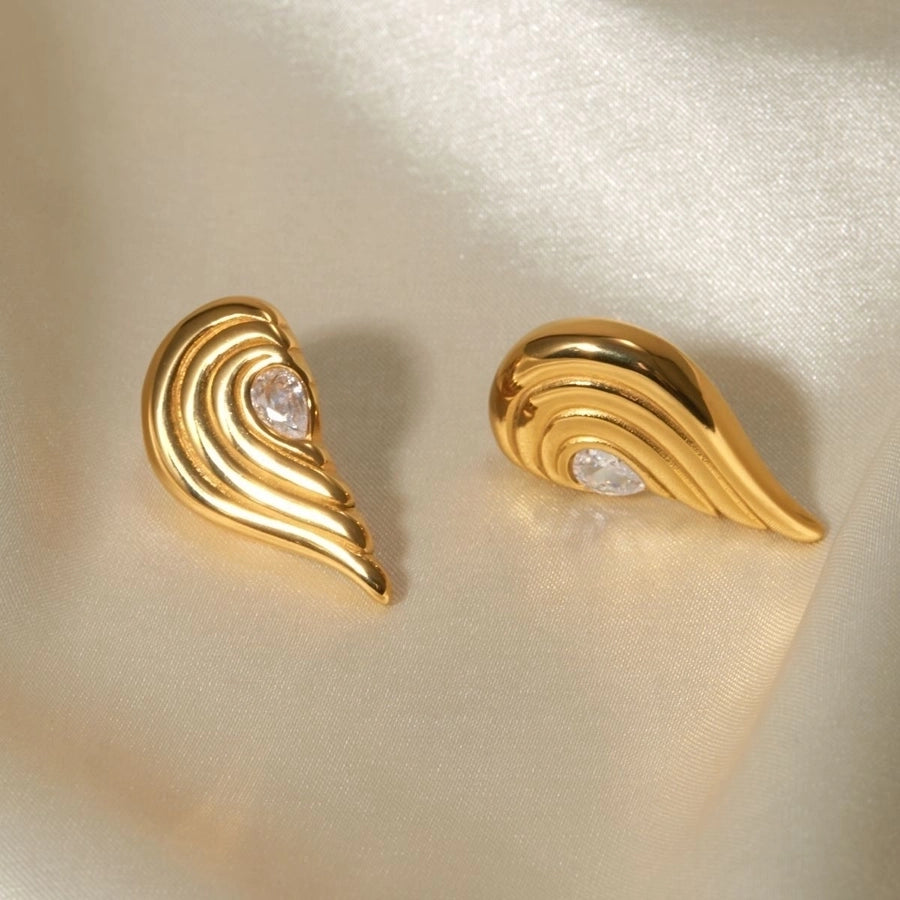 1 Pair IG Style Vintage Style Classic Style Symmetrical Half Love Plating Inlay 304 Stainless Steel Zircon 18K Gold Plated Ear Studs