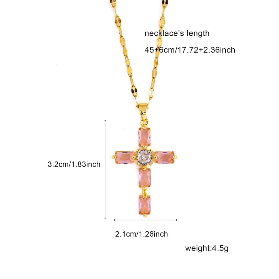 Classic Style Cross 304 Stainless Steel Copper Inlay 18K Gold Plated Zircon Pendant Necklace