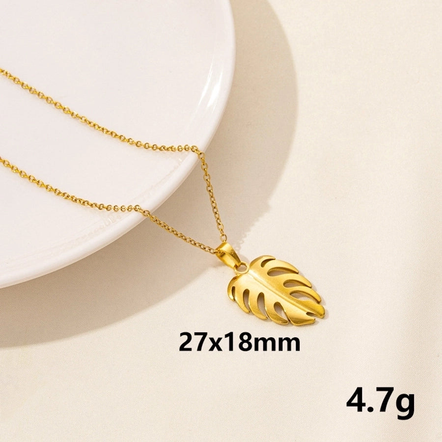 Jewelry Casual Simple Style Leaves 304 Stainless Steel 18K Gold Plated Pendant Necklace