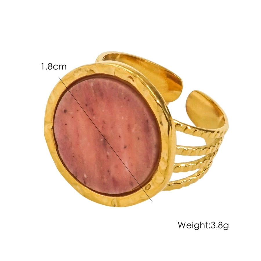 Jewelry Retro Round 304 Stainless Steel Natural Stone 14K Gold Plated Plating Inlay Open Rings