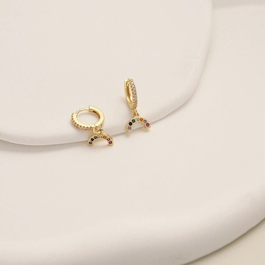 1 Pair Elegant Simple Style Star Moon Solid Color Inlay Copper Pearl Zircon 18K Gold Plated Drop Earrings Ear Studs