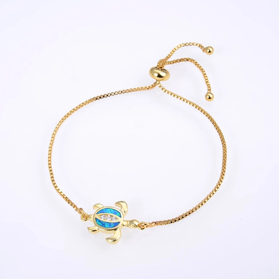 Copper 18K Gold Plated Polishing Plating Inlay Tortoise Opal Zircon Charms Bracelets