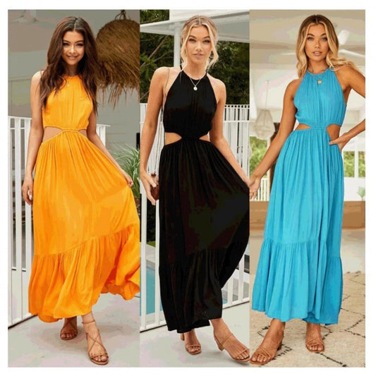 Women's Sheath Dress Streetwear Round Neck Sleeveless Solid Color Maxi Long Dress Holiday