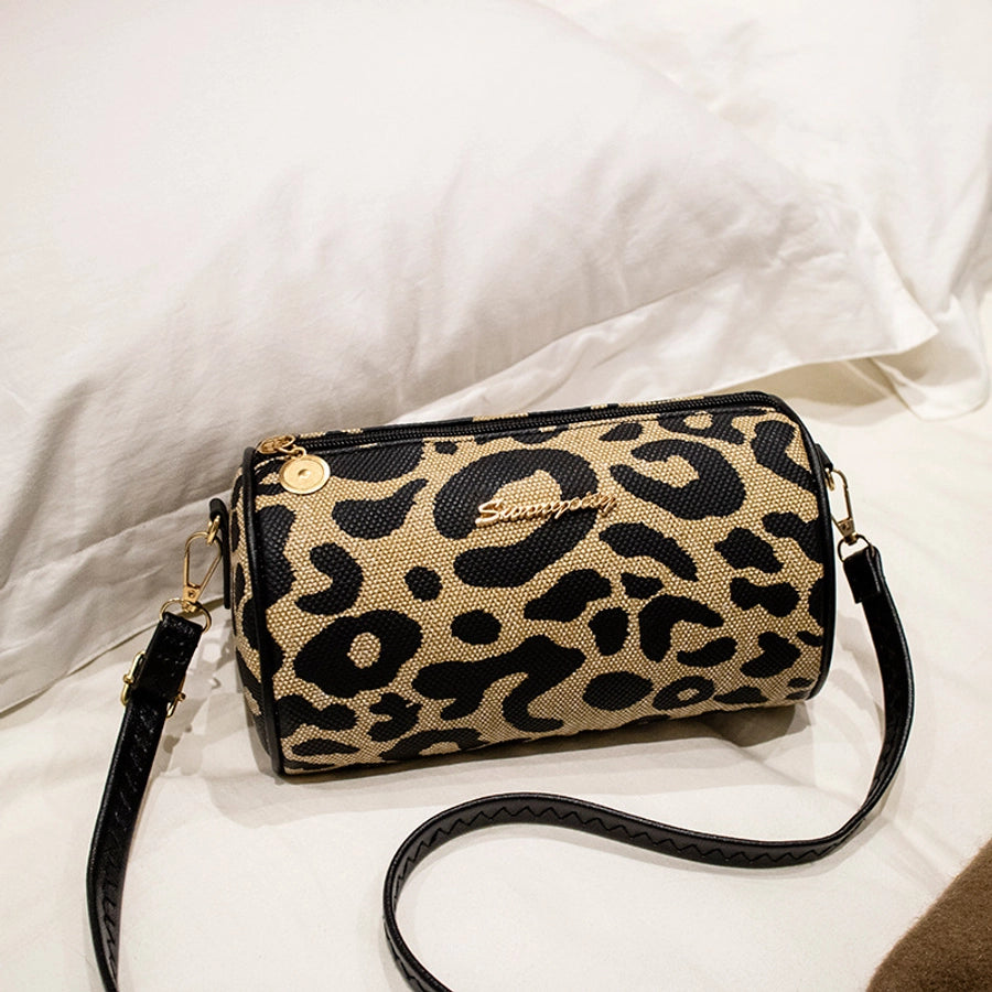 Women's Medium Pu Leather Leopard Elegant Preppy Style Cylindrical Zipper Crossbody Bag