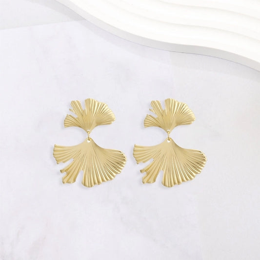 1 Pair Elegant Ginkgo Leaf Plating 304 Stainless Steel 18K Gold Plated Drop Earrings