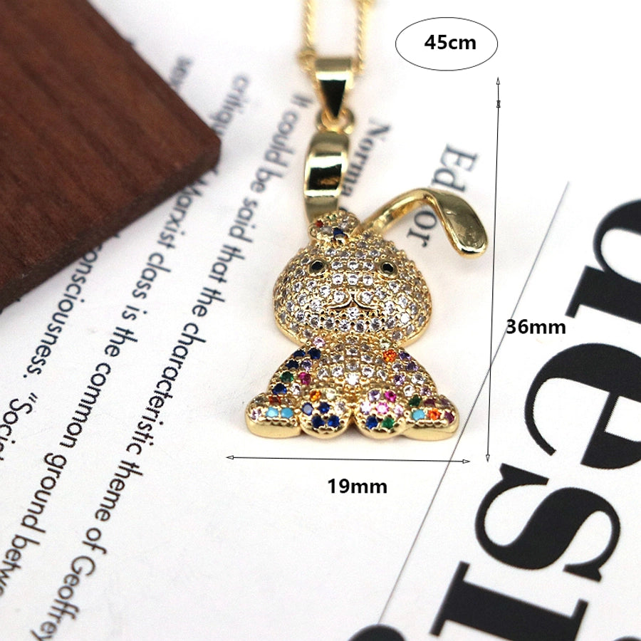 Copper Plating Inlay Rabbit Zircon Pendant Necklace