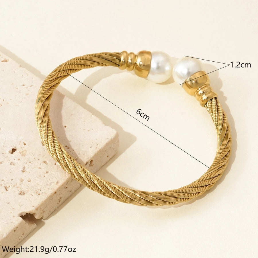 IG Style Geometric 304 Stainless Steel 14K Gold Plated Pearl Bangle In Bulk