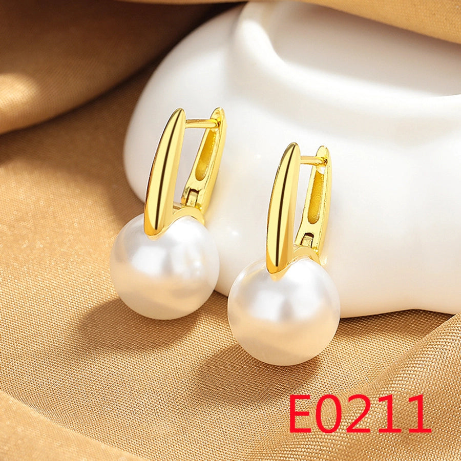 1 Pair Elegant Streetwear U Shape Round Inlay Copper Artificial Pearls Zircon Drop Earrings