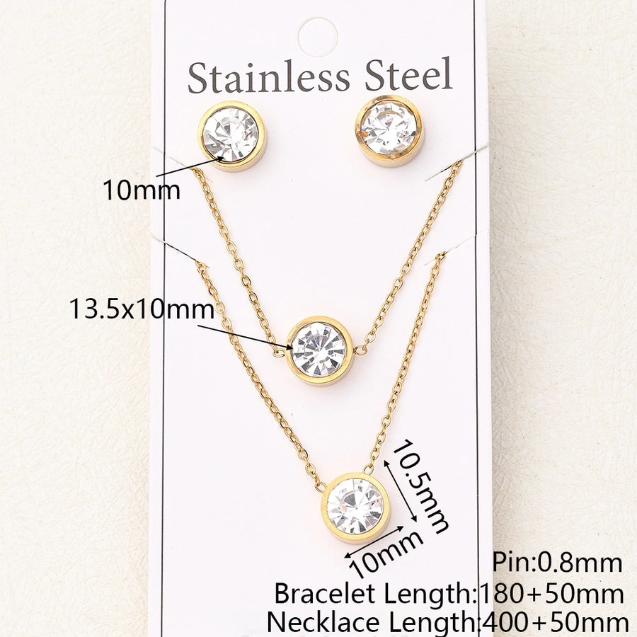 Jewelry Casual Basic Vacation Round Moon Simple 304 Stainless Steel Glass Rhinestone 18K Gold Plated Handmade Polishing Plating Jewelry Set