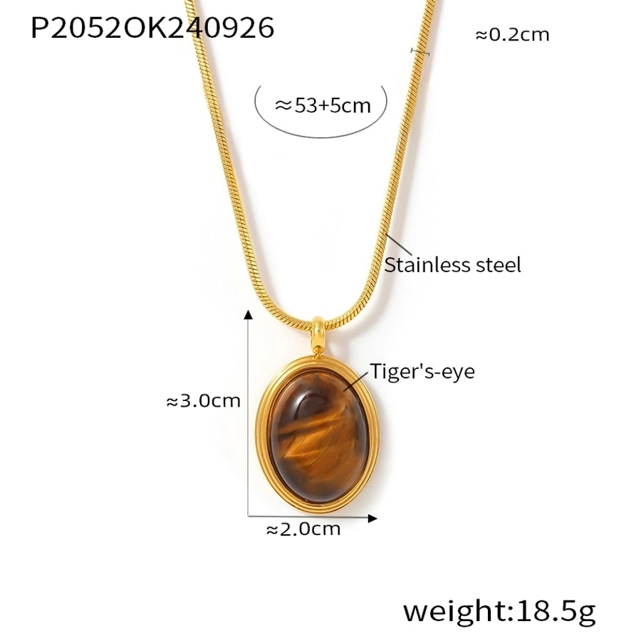 Jewelry Elegant Luxurious Vacation Geometric 304 Stainless Steel Tiger Eye 18K Gold Plated Necklace