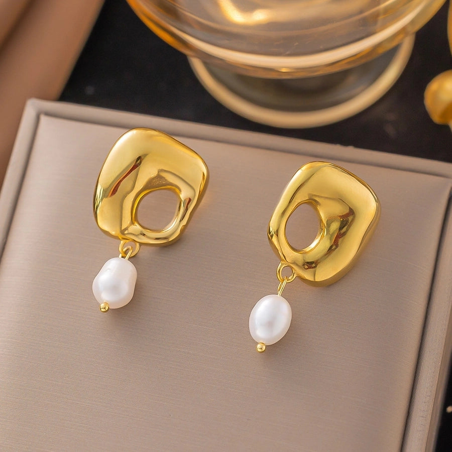 1 Pair Simple Style Bow Knot Shell Polishing Plating Inlay 304 Stainless Steel Pearl 18K Gold Plated Earrings Ear Studs