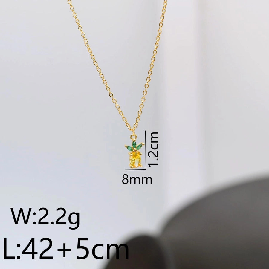 Copper 18K Gold Plated Fruit Zircon Pendant Necklace