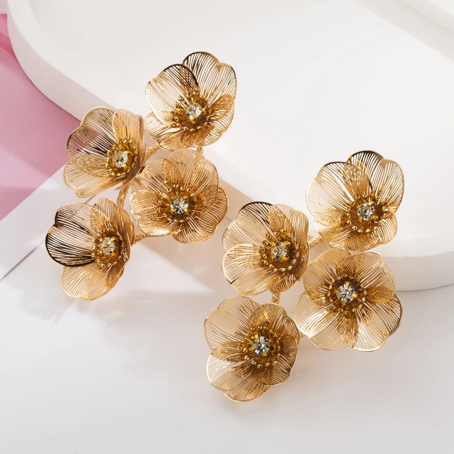 1 Pair Elegant Classic Style Flower Inlay Alloy Rhinestone Rhinestones Gold Plated Silver Plated Drop Earrings