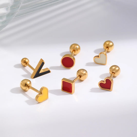 1 Piece IG Style Geometric Letter Heart Shape Enamel 304 Stainless Steel 18K Gold Plated Ear Studs