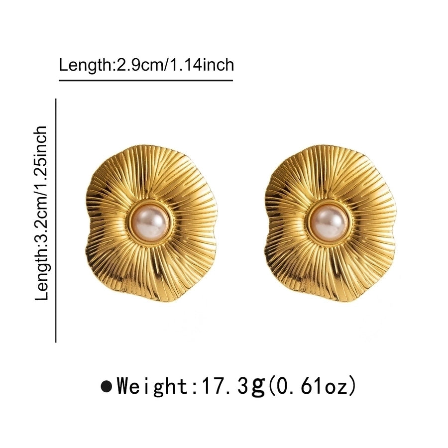 1 Pair Retro Artistic Geometric Plating Inlay 304 Stainless Steel Pearl 18K Gold Plated Ear Studs