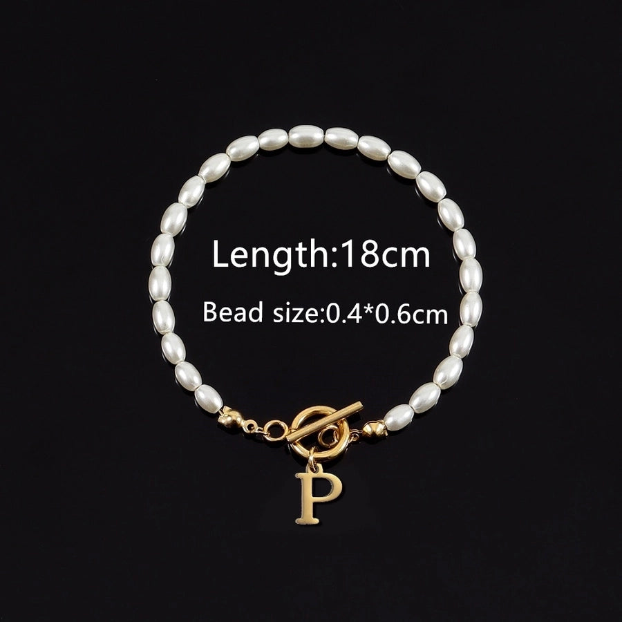 Elegant Simple Style Classic Style Letter 304 Stainless Steel Artificial Pearl Bracelets In Bulk - CEJEW