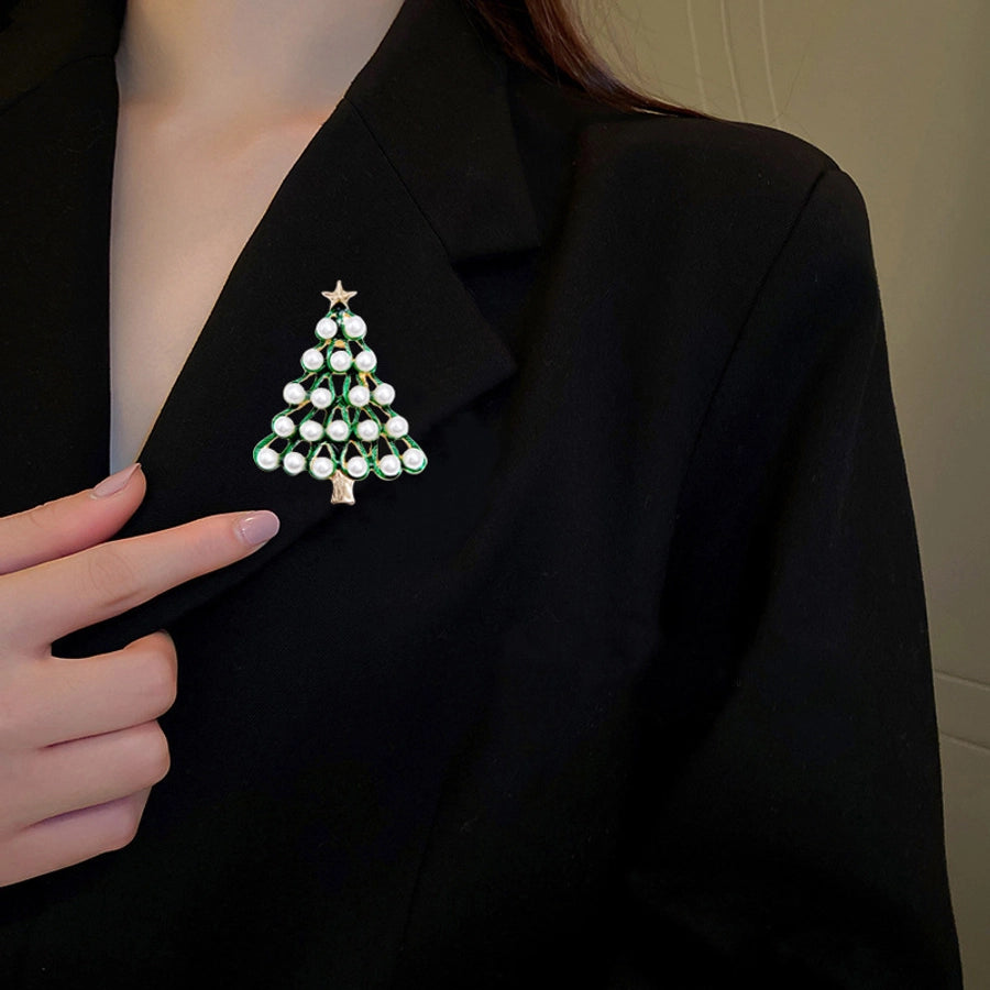 Simple Style Christmas Tree Alloy Inlay Pearl Women'S Brooches - CEJEW