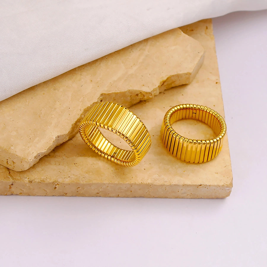 Jewelry Vacation Japanese Style Commute Stripe 304 Stainless Steel 18K Gold Plated Rings