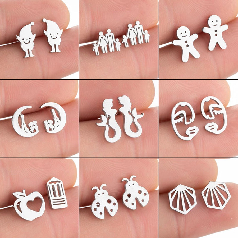 1 pair simple style geometric titanium steel plating ear studs