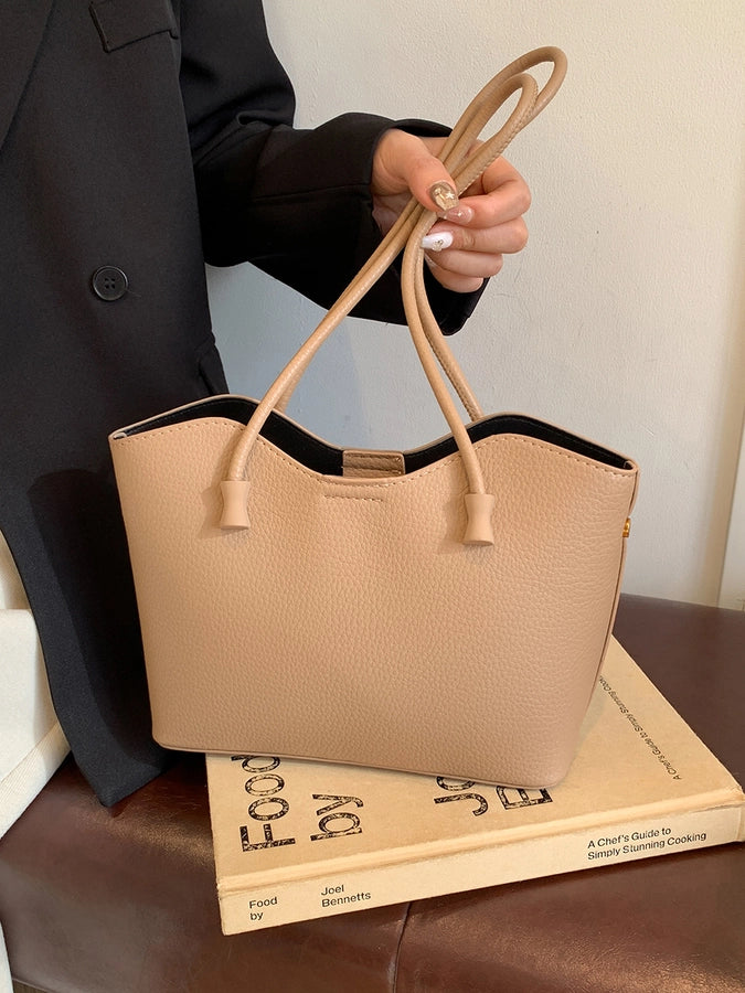 Women's Pu Leather Solid Color Classic Style Sewing Thread Dumpling Shape Zipper Tote Bag