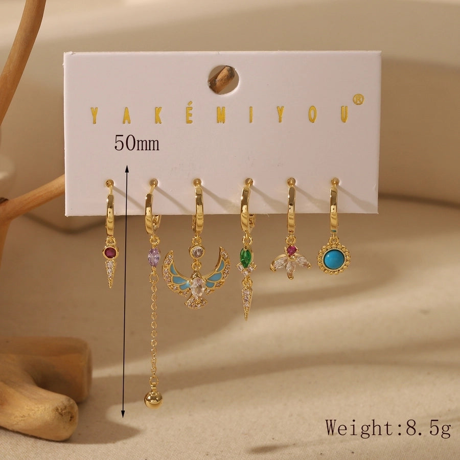 1 Set Yakemiyou Elegant Commute Bee Bird Inlay Copper Zircon 14K Gold Plated Earrings