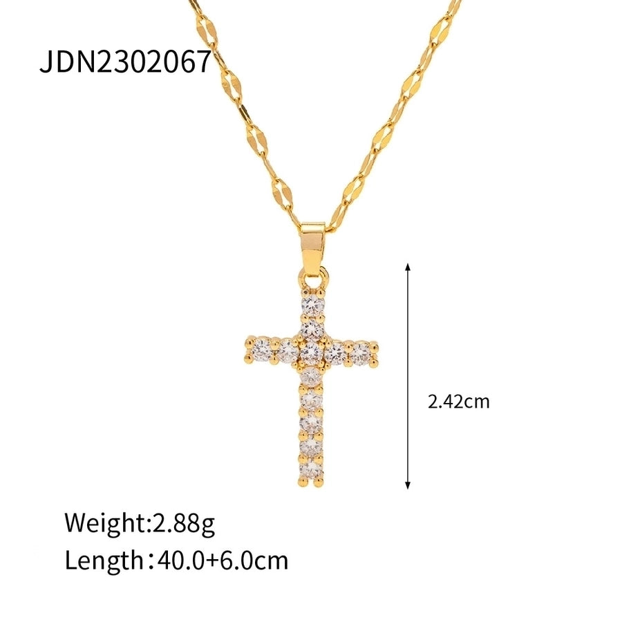 Jewelry Simple Style Classic Style Cross 304 Stainless Steel Natural Stone Rhinestones Zircon 18K Gold Plated Pendant Necklace