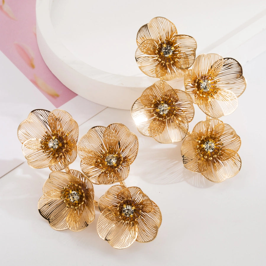 1 Pair Elegant Classic Style Flower Inlay Alloy Rhinestone Rhinestones Gold Plated Silver Plated Drop Earrings