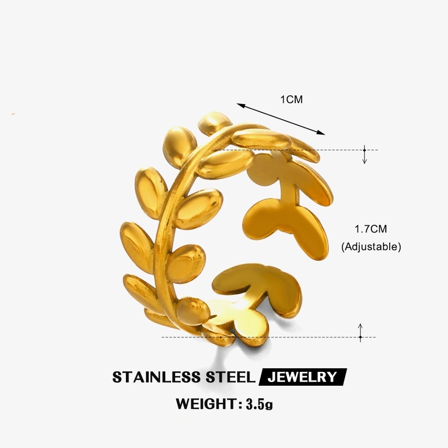 Jewelry Simple Style Leaves 304 Stainless Steel 18K Gold Plated Open Rings - CEJEW