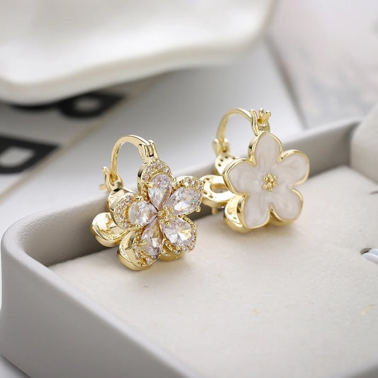 1 Pair Elegant Simple Style Flower Copper Resin 14K Gold Plated Earrings