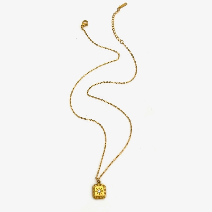 Jewelry Simple Style Commute Geometric 316L Stainless Steel  Rhinestones 18K Gold Plated Pendant Necklace