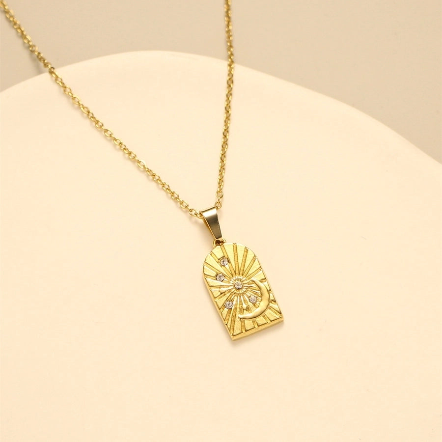 Jewelry Elegant Simple Style Square Heart Shape 304 Stainless Steel Zircon 18K Gold Plated Inlay Pendant Necklace