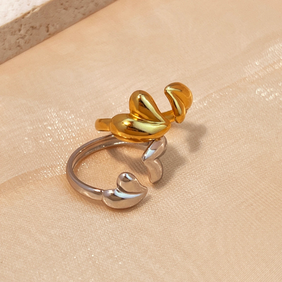 Jewelry Casual Retro Marine Style Heart Shape 304 Stainless Steel 18K Gold Plated Plating Open Rings