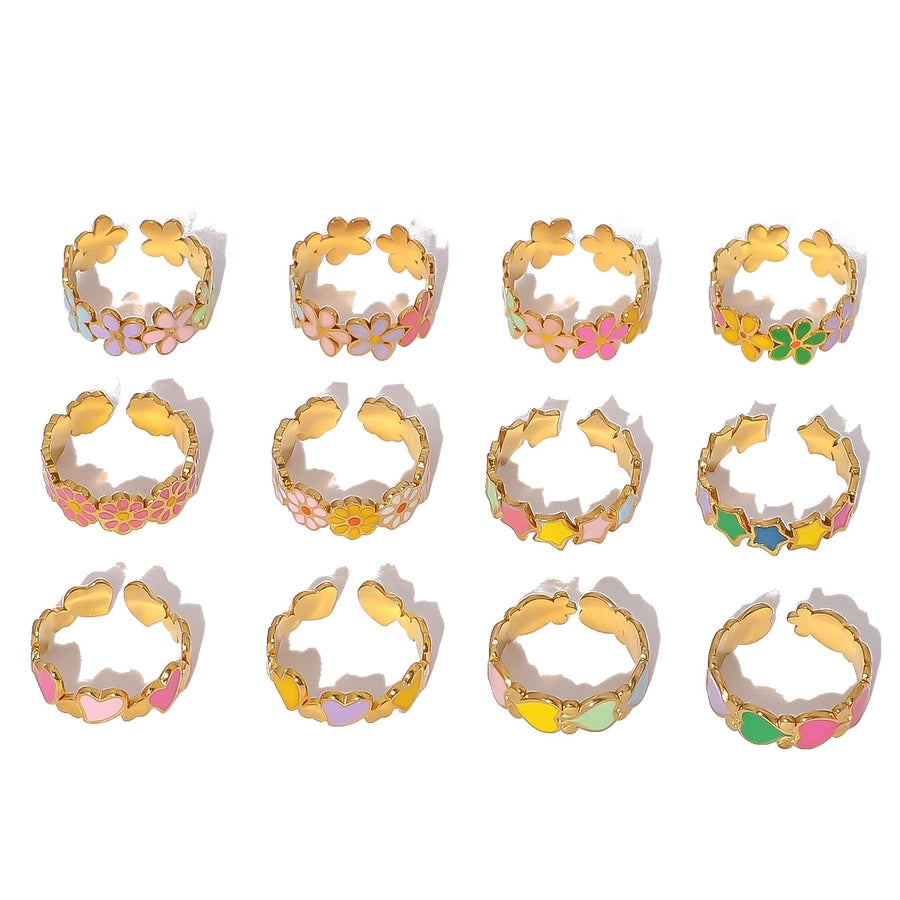 Jewelry Retro IG Style Heart Shape Flower Titanium Steel Enamel Plating Stainless Steel Rings