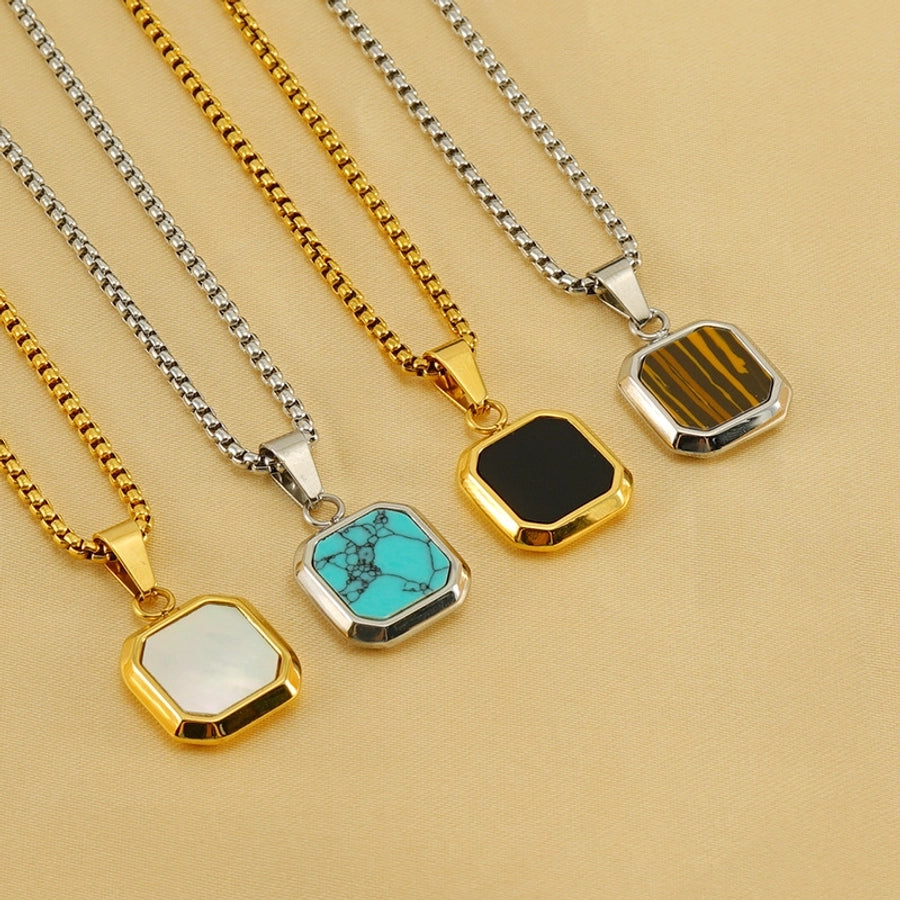 304 Stainless Steel Casual Simple Style Plating Geometric Natural Stone Pendant Necklace - CEJEW