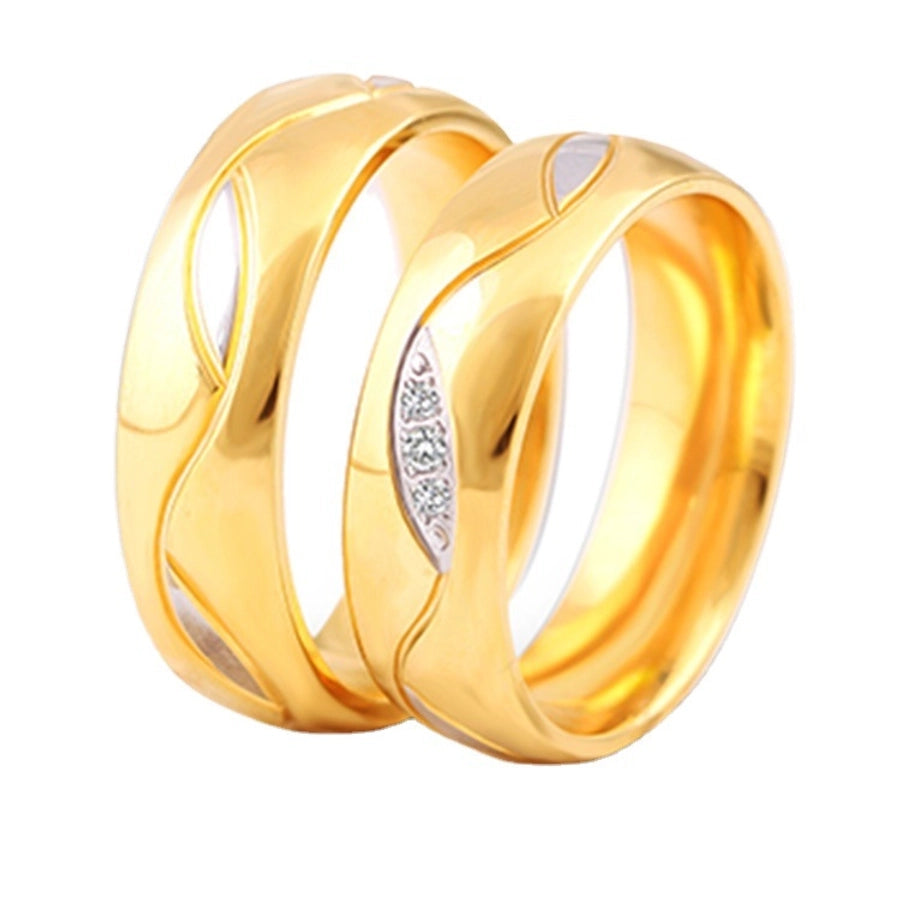 simple style color block titanium steel inlay zircon rings