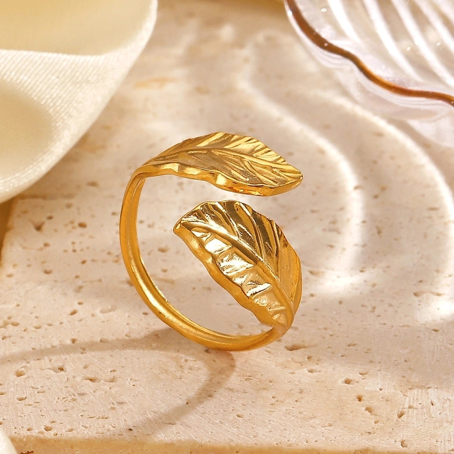 Jewelry IG Style Classic Style Leaves 304 Stainless Steel 18K Gold Plated Open Rings