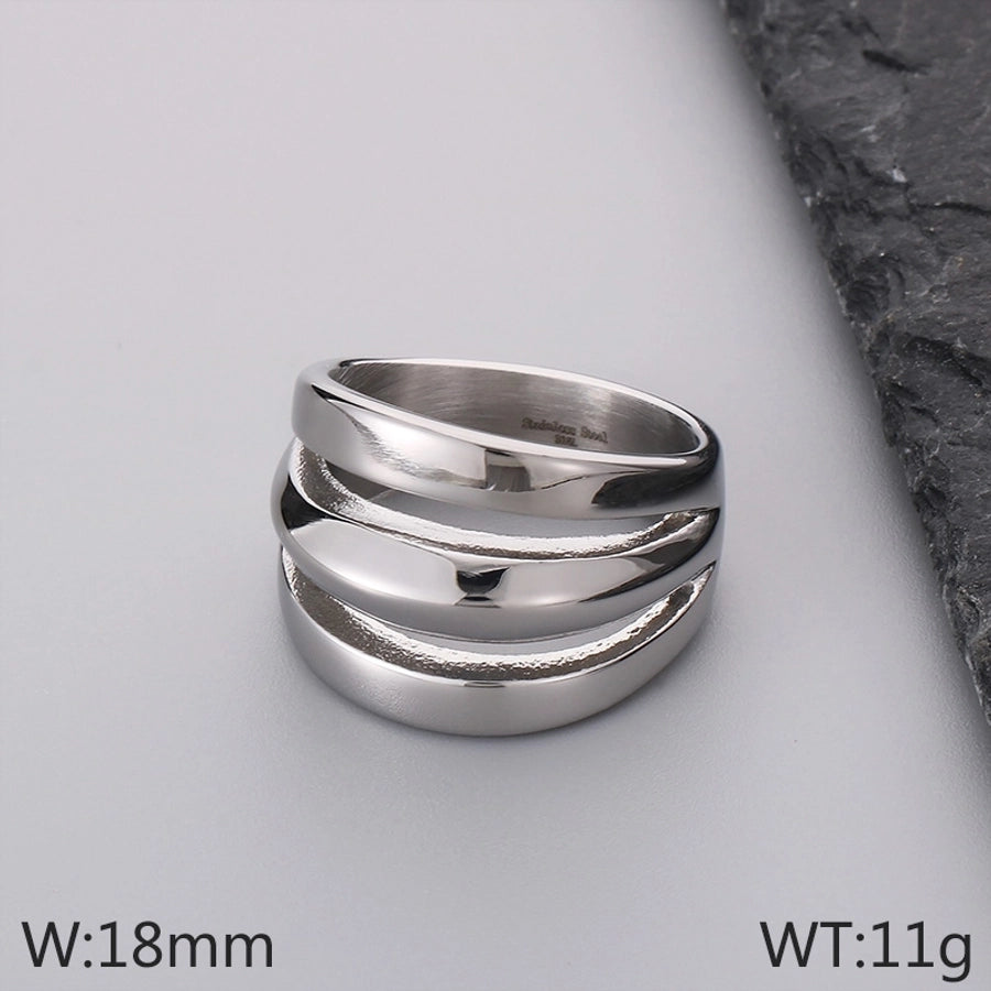 Jewelry Simple Style Solid Color Titanium Steel 18K Gold Plated Hollow Out Rings - CEJEW