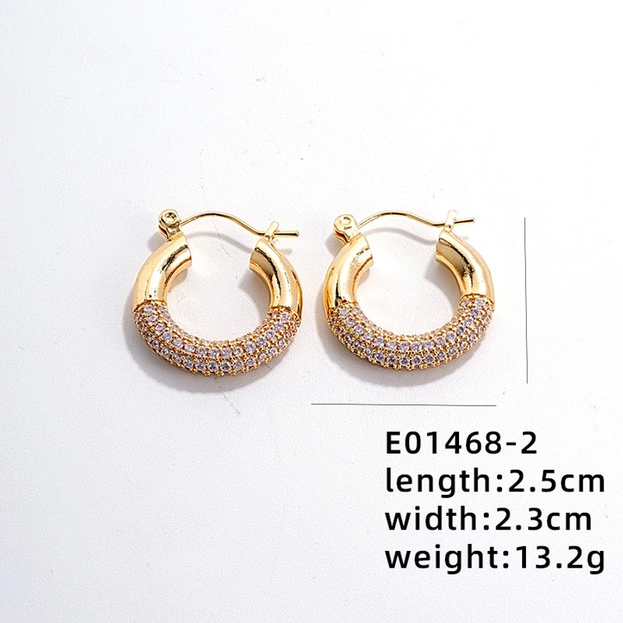 1 pair simple style round polishing plating inlay copper zircon white gold plated gold plated earrings