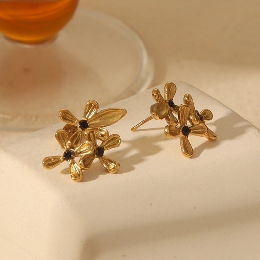 1 Pair Basic Sweet Flower 304 Stainless Steel Zircon 18K Gold Plated Ear Studs