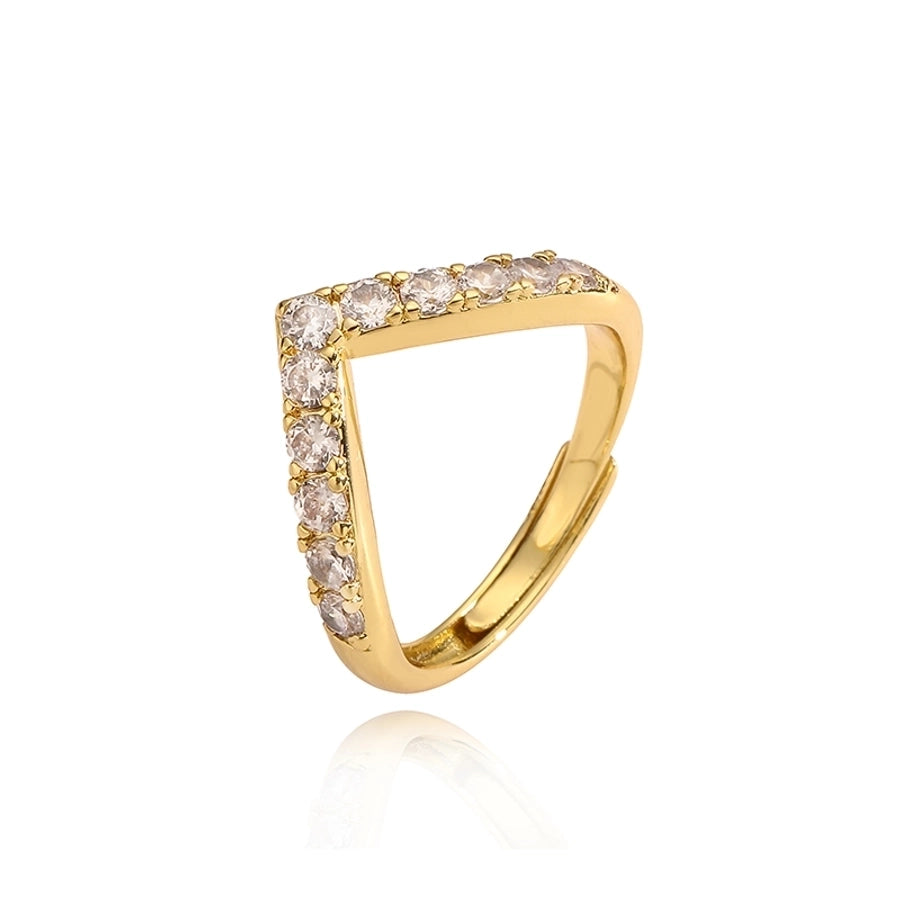 elegant luxurious shiny v shape copper plating inlay zircon 18k gold plated open rings