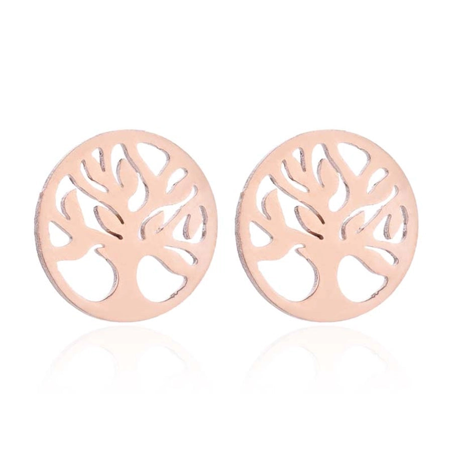 1 Pair Preppy Style Tree Polishing Plating Hollow Out 304 Stainless Steel 18K Gold Plated Ear Studs