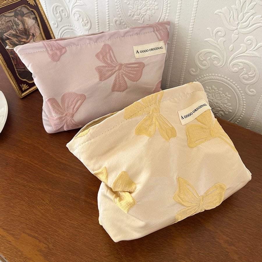 Elegant Streetwear Solid Color Bow Knot Polyester Square Makeup Bags