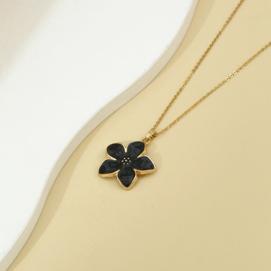 Elegant Sweet Flower K Gold Plated 304 Stainless Steel Alloy  Pendant Necklace