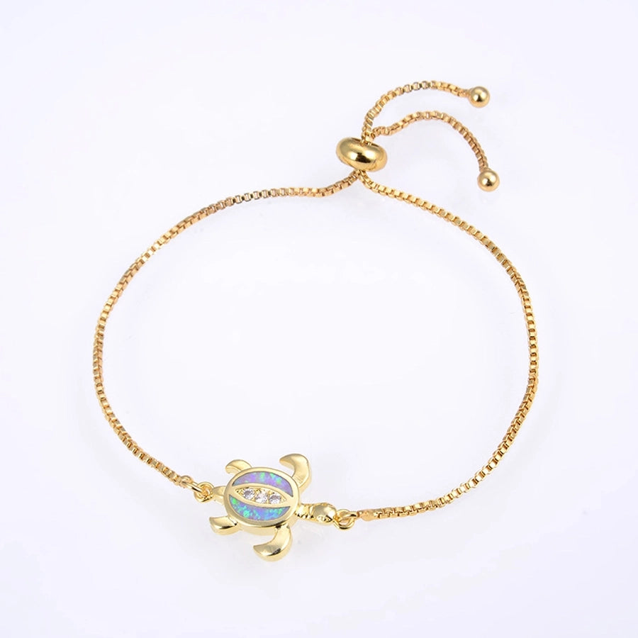 Copper 18K Gold Plated Polishing Plating Inlay Tortoise Opal Zircon Charms Bracelets