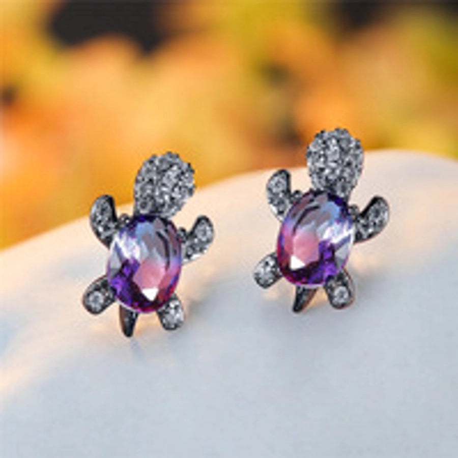 1 pair cute simple style tortoise plating inlay copper zircon ear studs - CEJEW